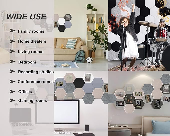 HONORIA 12-Pack Acoustic Panels, Soundproof Wall Panels, Hexagon Self-Adhesive 12"X10"X0.4, High Density Sound Dampening Panels - Dark Grey