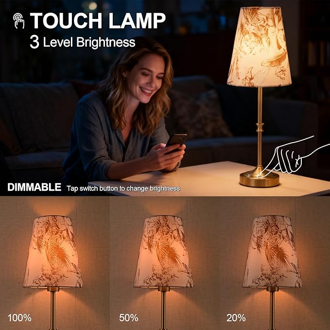 Cordless Table Lamp,5200mAh Rechargeable Battery Operated Lamp,3-Level Brightness Dimmable, Mid Century Modern Metal Ambient Lamps, Vintage Gold Lamps for Bedside, Retro Farmhouse Lamp