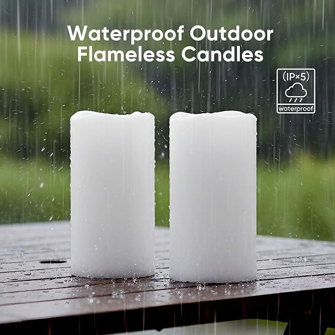 Amagic 3”x6” Flameless Candles Dusk to Dawn Sensor, Outdoor Waterproof Candles Battery Operated, Auto On/Off Flickering Fake LED Pillar Candle for Patio, Yard, Porch, Entryway, Lantern Decor, Set of 2