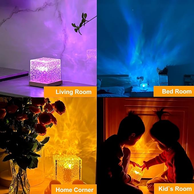 Northern Lights Ocean Wave Projector Light, Galaxy Light Projector, 16 Colors Gradual Rotating Flame Water Ripple Ambient Night Light Non-Wood for Bedroom, Room Decor, Kids Room (Rechargeable)