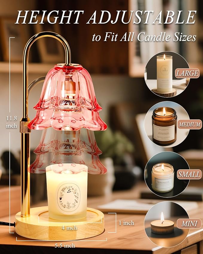 Pink Candle Warmer Lamp with Timer Dimmable, Birthday Gifts for Women Mom, Flower Candle Lamp with 2 Bulbs for Jar Candles, Lamp Candle Warmer, House Warming Gift for Bedroom