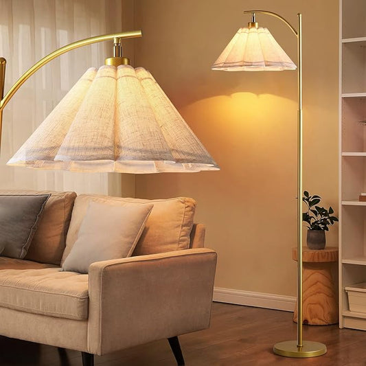 Floor Lamp with Pleated Linen Lampshade, Modern Flower Floor Lamp for Living Room Arc Standing Lamp, Tall Lamp for Bedroom Office Dining Room, Bulb Included