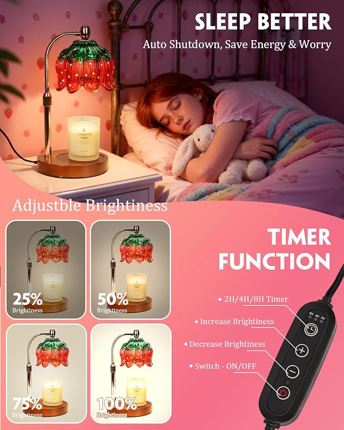 Strawberry Candle Warmer Lamp with Timer & Dimmable Brightness, House Warming Gift New Home, Candle Warming Gift for Anniversary, Birthday Gifts for Women Mom,Flameless Wax Melt Warmer for Jar Candles