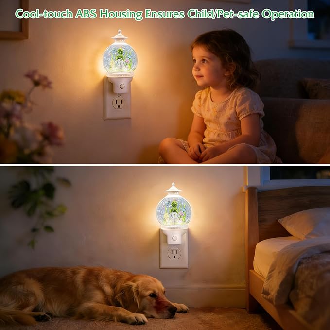 Bunny Night Light Plug-in, Spring Nightlight with Swirling Glitter, Soothing Light Helps Kids Sleep, Rabbit Easter Night Light with USB Cord for Bedroom Nursery Decor Gift