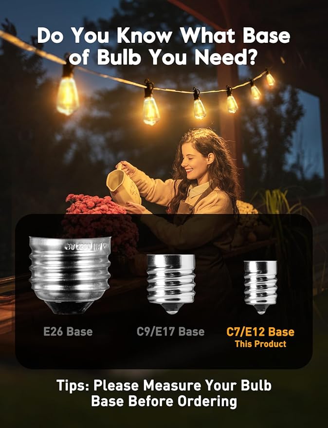 Brightown 15 Pack ST38 LED Light Bulbs, Outdoor String Light Replacement Dimmable Shatterproof Bulbs, 0.6W Equivalent to 7W Incandescent Bulbs, E12/C7 Base (Not Work with Solar String Lights)