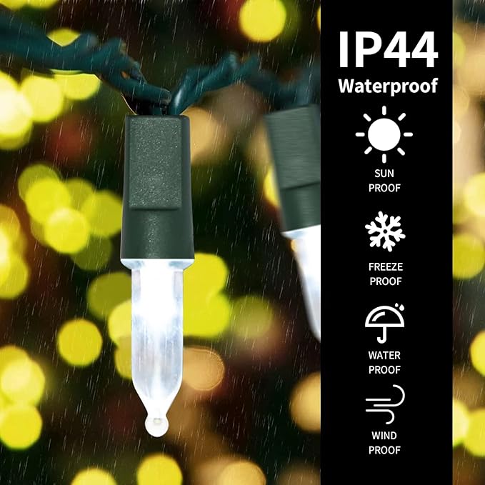 100LED Mini Lights,Green Wire,Waterproof Battery Case,Multi Functions,Timer,Cool White（2 Sets - Each 50 Count LED）