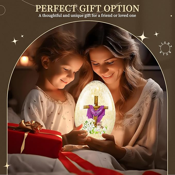 Easter Egg Light Decorations, 8.27'' Balls Crackle Glass Tabletop Decor He is Risen Night Light Spheres Decorative Balls Glass Orb Table Lamps Festive Home Accent