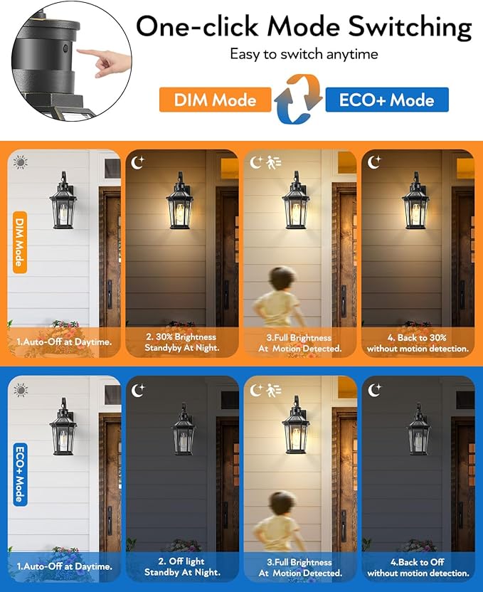 VIANIS Motion Sensor Outdoor Wall Lights, Dusk to Dawn Exterior Light Fixture Wall Mount for House Front Porch Light, Black Anti-Rust Aluminium Modern Outdoor Wall Sconce Lantern for Garage 2 Pack