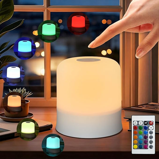 Night Light Bedside Lamp with Touch and Remote Control, 13 RGB Colors Changing 5 Brightness Dimmable Table lamp, Rechargeable Portable Desk Lamp for Baby Kids Nursery Bedroom Outdoor Camping
