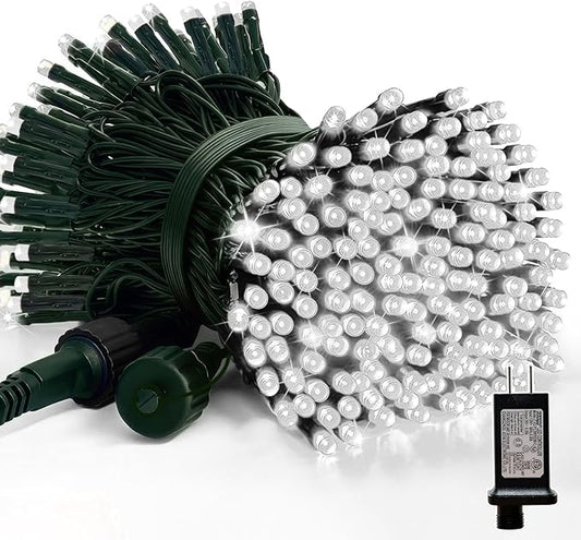 LAMPHOME 33ft Christmas Decorative Mini Lights, 100 LED Green Wire Fairy Starry String Lights Plug in, 11 Lighting Modes, for Indoor Outdoor Xmas Tree Wedding Party Decoration (White)