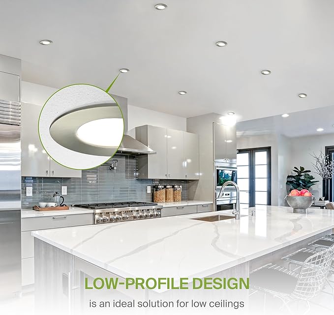 ASD 6 Pack 3 Inch LED Recessed Light 6W, 5 CCT 2700K-5000K CRI90+, IC Rated Ultra Thin Dimmable Ceiling Lights with J Box, Canless Wafer Downlight, Round Slim Panel Lighting, Energy Star ETL, Nickel