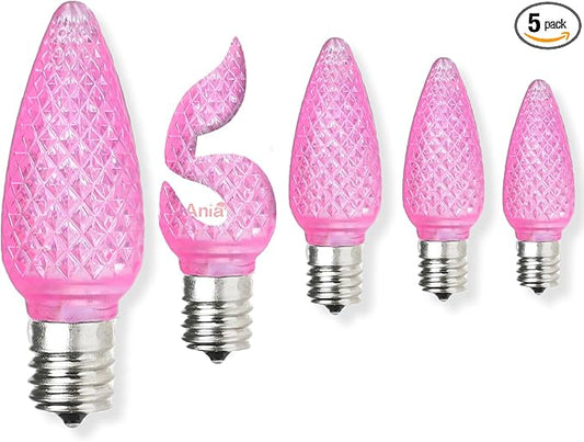 5PCS C9 LED Christmas Light Bulbs - C9 led Bulbs with E17 Base Sockets Replacement Bulbs for Outdoor String Lights - Commercial Grade Pink