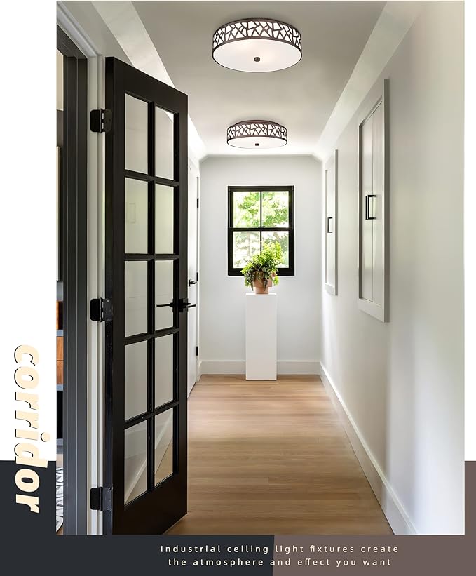 2 PK Flush Mount Ceiling Light Fixture, 12 Inch Ceiling Light Fixtures with Frosted Glass Shade, 2 - Bulb Oil Rubbed Bronze Light Fixtures Ceiling Mount for Bedroom, Hallway, Kitchen, Bathroom