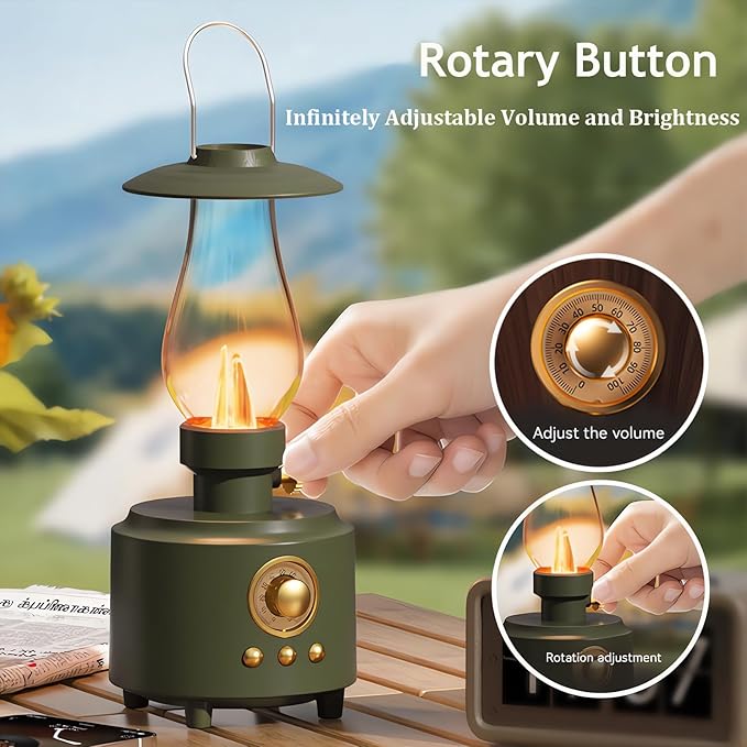 AVEKI Vintage Kerosene Table Lamp with Bluetooth Speaker, Infinitely Dimmable Rechargeable LED Lights for Bedroom, IPX4 Waterproof Bedside Lamps for Camping Party Holiday Home Decor Gift (Green)