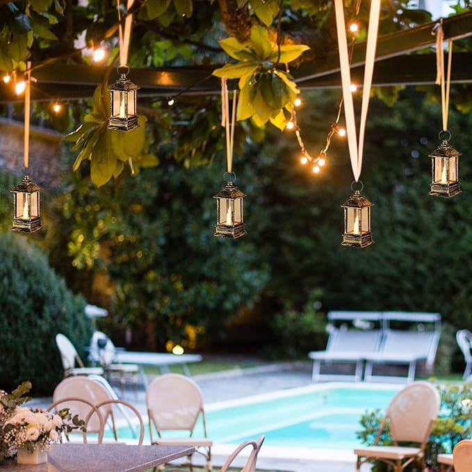 Vintage Lanterns Decorative Indoor: 24 Pcs Brass Mini Lanterns for Wedding Table Centerpieces Small Battery Powered Led Lights Bulk for Party Christmas