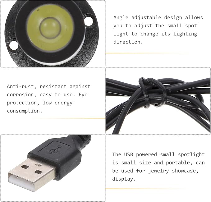 Uonlytech Led Track Lighting 3 Pack Jewelry Showcase Small LED Spot Light Indoor USB Small Spotlight USB- Powered Spotlight for Jewelry - USB Powered Furniture