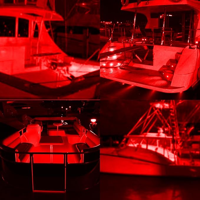 ALFU 10PCS Red 3/4" 12V LED Boat Interior Lights Marine Navigation Lights Clearance Marker Lights Round Bullet Side Indicator Lamps for Truck, Trailer, RV, Van, Boat, Bus, Caravan