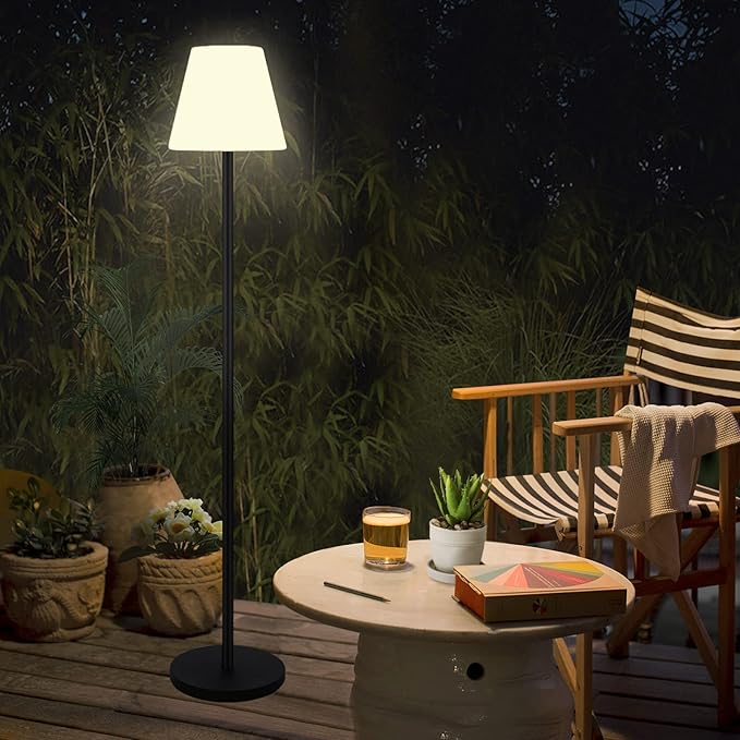 Outdoor Floor Lamp Solar Powered Outdoor Lamps for Patio Waterproof,Rechargeable Indoor Cordless Floor Lamp with Light Sensor,Dimmable Warm White+RGB LED Outdoor Lamp for Lawn,Pool,Garden.