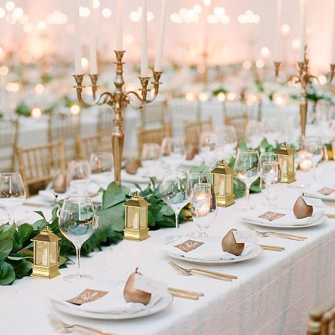 Gold Lanterns Decorative Indoor: 24 Pcs Mini Lanterns for Wedding Table Centerpieces Small Battery Powered LED Lights Bulk for Party Christmas Decor