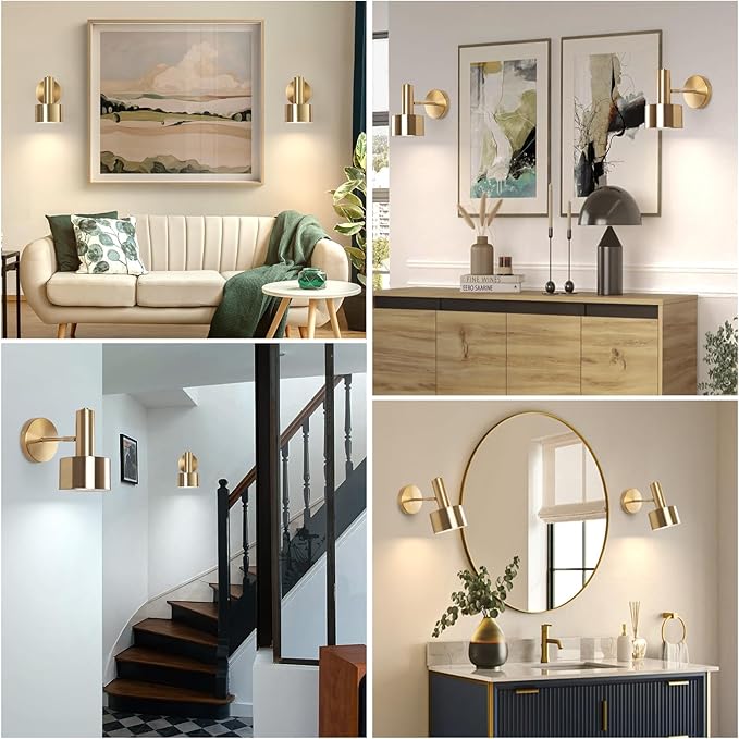 Battery Operated Wall Lights Set of 2, Wireless Battery Powered Wall Sconce, Modern Metal Indoor Wall Lamp, Dimmable with Remote, Suitable for Living Room Bedroom Golden-Like Brass Finish