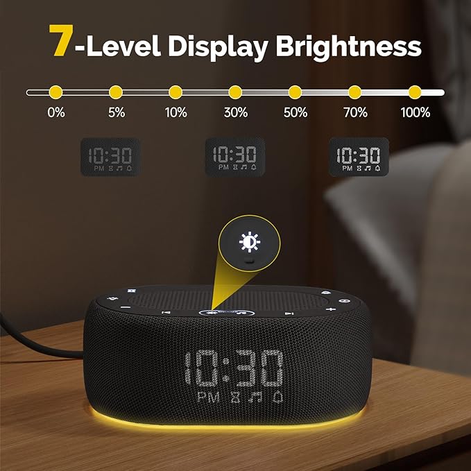 1Mii White Noise Sound Machine with Alarm Clock, Sound Machine for Sleep for Adults Baby, 30 Soothing Sounds, Smart App Controlled, Dimmable 7-Color Night Light, Sleeping Timer, 30 Volume Levels