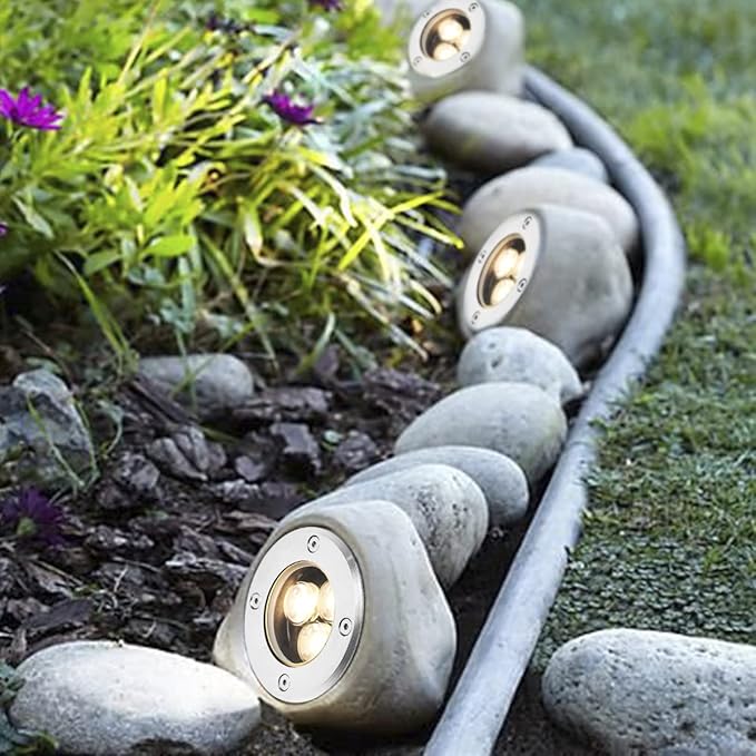 Eaglod Low Voltage LED Well Lights, 3W Landscape Lighting with Connectors, IP67 Waterproof Outdoor In-Ground Lights, Warm White for Garden, Tree, Driveway, Deck, Patio (10Pack, 12V-24V)