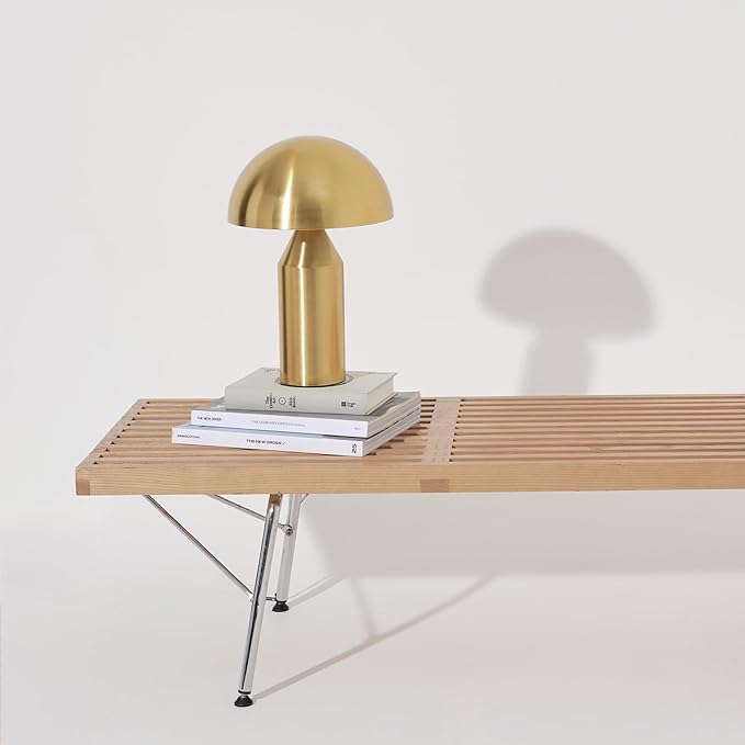 Brightech Venus Mushroom Table Lamp - Modern Lamp for Living Room, Bedroom Side/End Table - Dimmable, Unique Side Table LED Lamp Shade for Office, Reading - Brass/Gold, 14" Tall