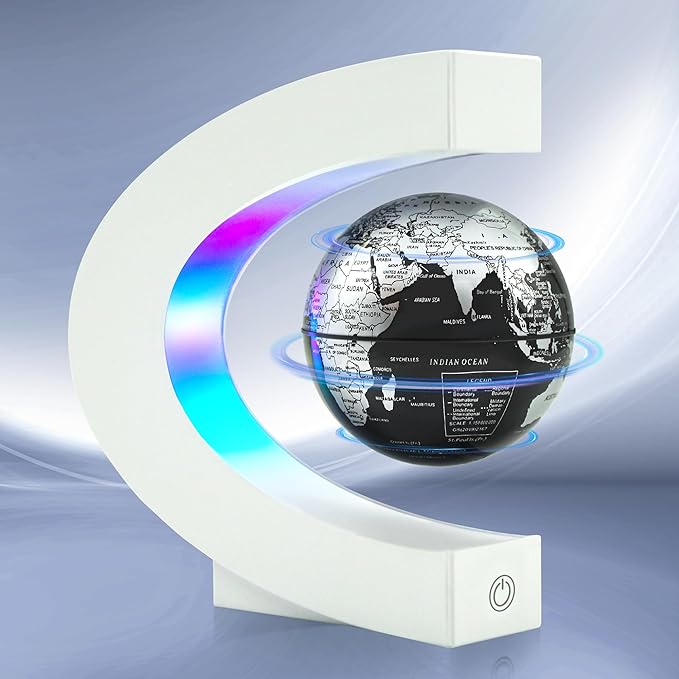 Flagest Magnetic Levitating Globe with LED Light, C Frame Floating World Globe Lamp, Cool Gadgets for Men Boys and Girls, Cool Stuff Tech Gifts for Office Bookshelf Home Desk Decor