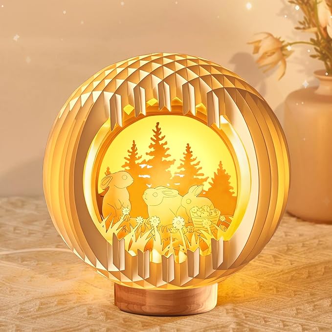 Light Up E-aster lights with USB Charging for Tabletop, Paper Carving Easter Decorations indoor for Home,Ea-ster Table Decor Lamp,Easte-r Gifts for Kids,Easter Basket Stuffers for Boys Girls Teens