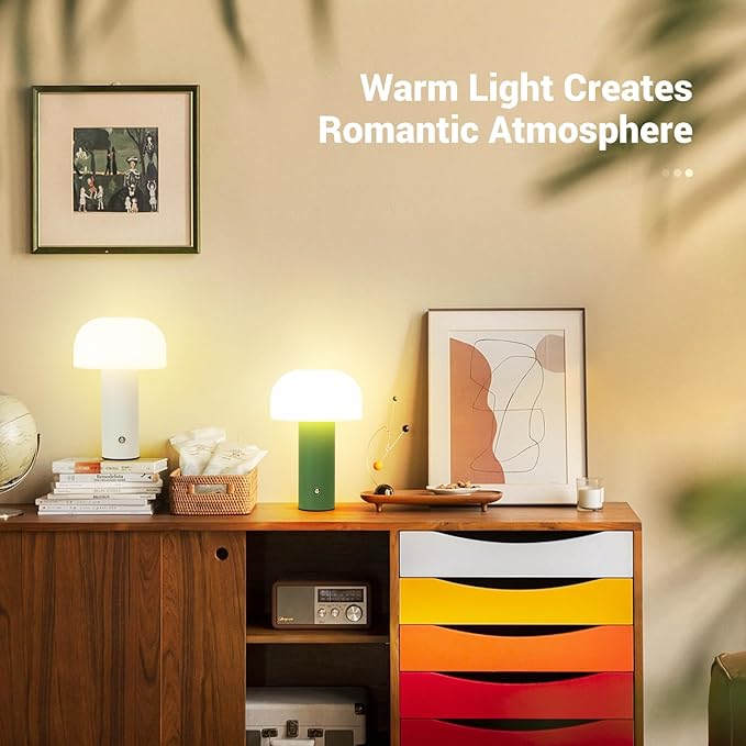 Cordless Mushroom Table Lamp Rechargeable,4000mAH Portable Battery Operated Lamp,3 Color Stepless Dimming Modern Lamps for Bedside Lamps,Touch Dimming Night Light for Home/Restaurant White