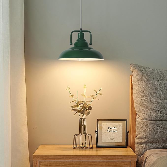 Farmhouse Pendant Light, 12.5inch, 3 Packs- Green Industrial Pendant Light, Kitchen Pendant Lights, Pendant Lights Kitchen Island, Pendant Light for Bedroom, Office, Kichen Sink, Library