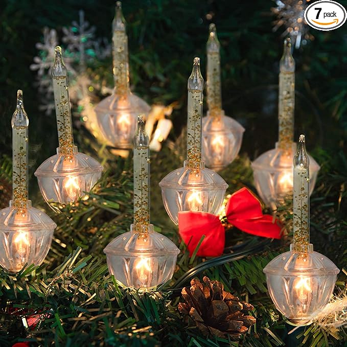 Gold Christmas Bubble Lights Set, 11Ft Vintage Christmas String Lights with 8 Golden Bubble Lights (1 Spare ) C7/E12 Base, UL Listed for Indoor Outdoor Holiday Tree Fireplace Window Party Decorations