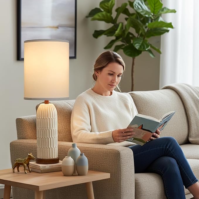 White Linen Tall Drum Lamp Shades Set of 2, 10"Top x10" Bottom x 13"High, Lampshade Replacement for Table Lamp Floor Lamp, Natural Linen Lampshades, Spider, Harp Holders Included, Easy Assembly