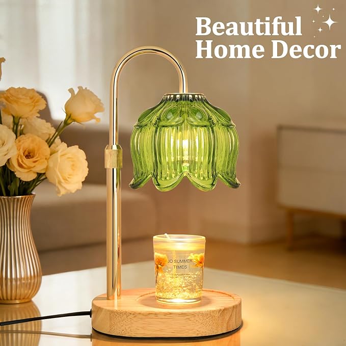 Flower Candle Warmer lamp with Timer Dimmer,Adjustable Height Candle Warmer,Fits All Jar Scented Candles,Christmas Gifts for Mom Women,Candle Lamp for Bedroom Home Decor Green-01