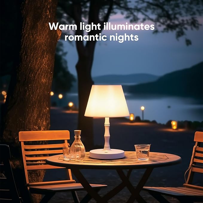 Wireless rechargeable battery LED table lamp, with 3 adjustable light levels, waterproof, suitable for bedroom, office, outdoor, camping, and bathroom decoration, featuring a wood-grain design (white)