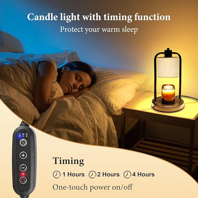 Lococo Candle Warmer Lamp for Yankee Candles: Electric Wax Melts Warming Light with Timer Dimmable for New Home Decor, Christmas Birthday Thanksgiving Gifts for Mom Women Men (Black + Cotton Linen)