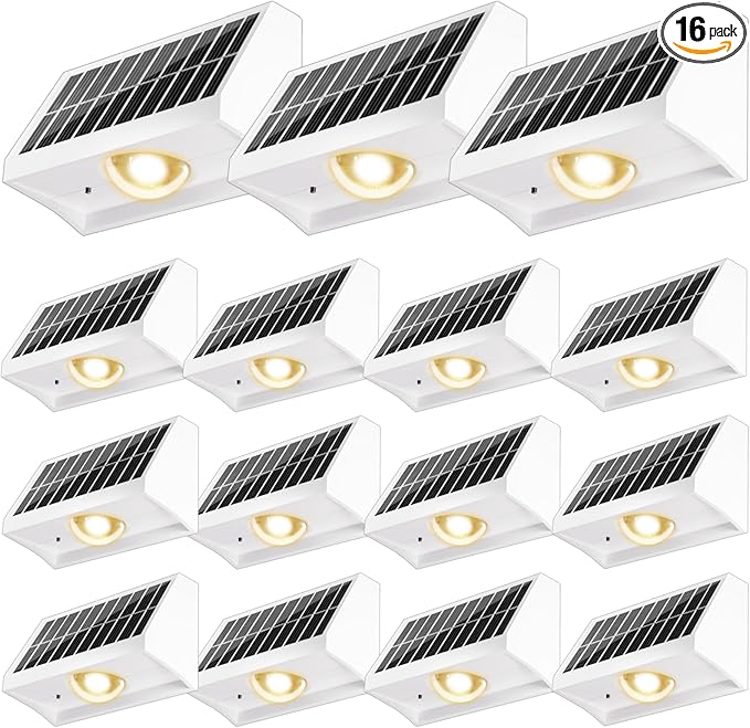 Solar Fence Lights Outdoor Waterproof High Brightness LED Spot Lens Deck Lights 7 Mode Warm & Cool White RGB Solar Powered Wall Lighting Decor for Outside Patio Step Backyard Railing - 16 Pack(White)
