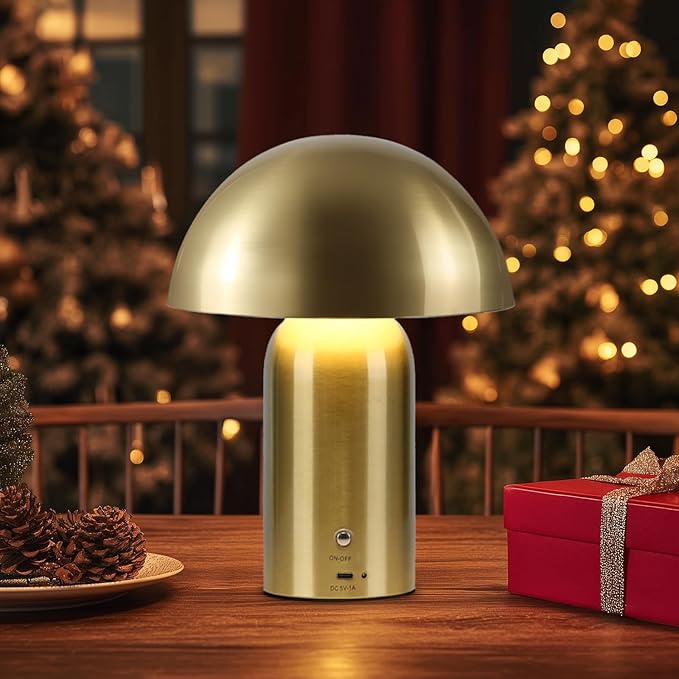 Gold Cordless Table Lamp, LED Rechargeable Battery Operated Desk Lamp, 3-Way Dimming Touch Lamps for Living Room, Small Bedside Nightstand Light for Bedroom