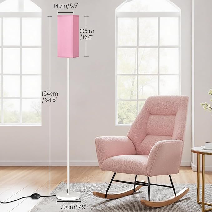 64.6" Floor Lamp, Pole Lamp with Foot Switch, Modern Standing Lamp Shade, Minimalist Freestanding Lamp (Bulb Not Included), for Living Room, Bedroom Office ETL Listed,White and Pink WP07LD05