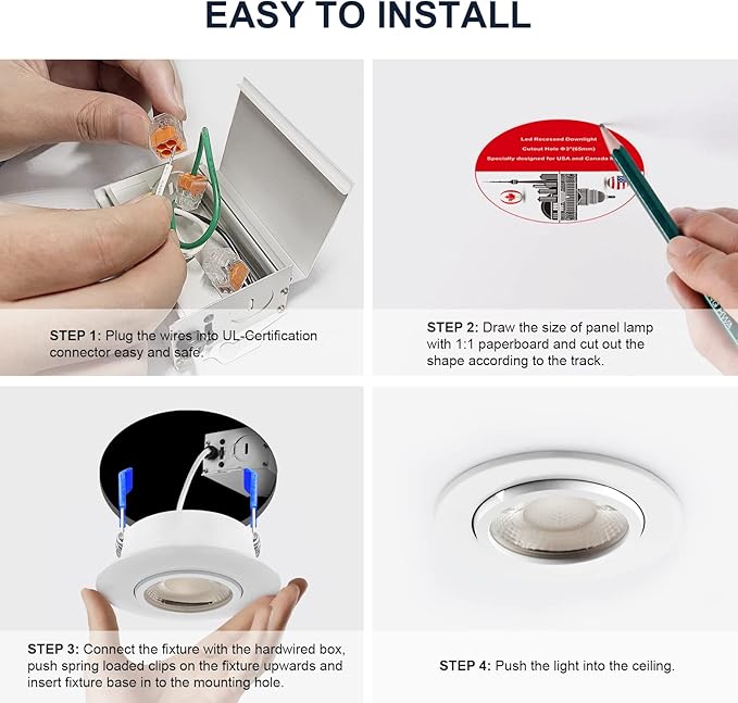 Sublimation 8 Packs 3 Inch led recessed Light,Waterproof recessed Lights for Shower，Ultra-Thin 10w with Junction Box,3 Colors Adjustable,Suitable for Bathroom,Parlor,Bedroom,Kitchen,Balcony