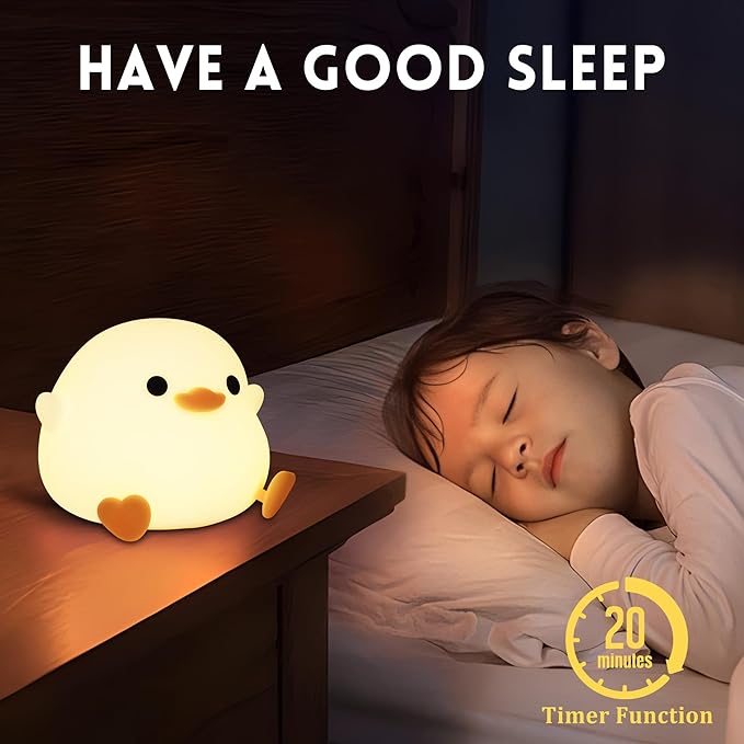 DoDo Duck Night Light, Duck LED Night Light, Nursery Silicone Bedside Touch Lamp for Home Bedroom Decor, Rechargeable Dimmable USB Timer, Birthday Easter Xmas Gifts for Kid Baby Teen