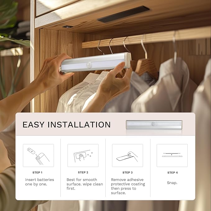 6 Pack LED Motion Sensor Lights, 10 LED Closet Battery Operated Lights, Stick-On Anywhere Magnetic Night Light Bar, Led Safe Light Indoor for Closet Stairs Wardrobe Under Cabinet