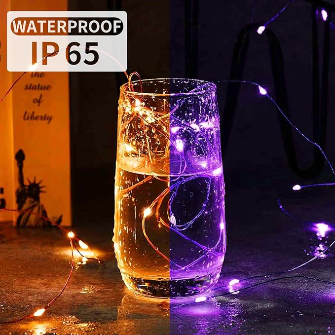 8 Pack Fairy Lights 7Ft 20 LED Twinkle String Lights Battery Operated Waterproof Firefly Starry for Mason Jar Party Wedding Christmas Valentines Day,Orange&Purple
