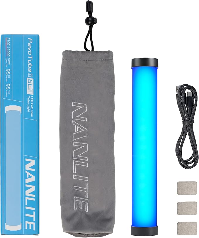 Nanlite PavoTube II 6CP LED Light Tube–RGB, Adjustable Color & Brightness,High CRI 95+ for Professional Photography, Video, and Live Streaming,Portable, Dimmable, Compact Design for Content Creators