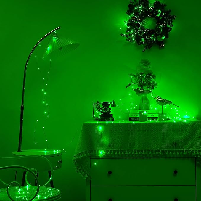 1 Pack 16.4ft Battery Operated String Lights with Timer, Green with Synchronized Twinkle Mode, Fairy Lights Battery Powered, 50 LEDs, Idea for Christmas Bedroom Party Wedding