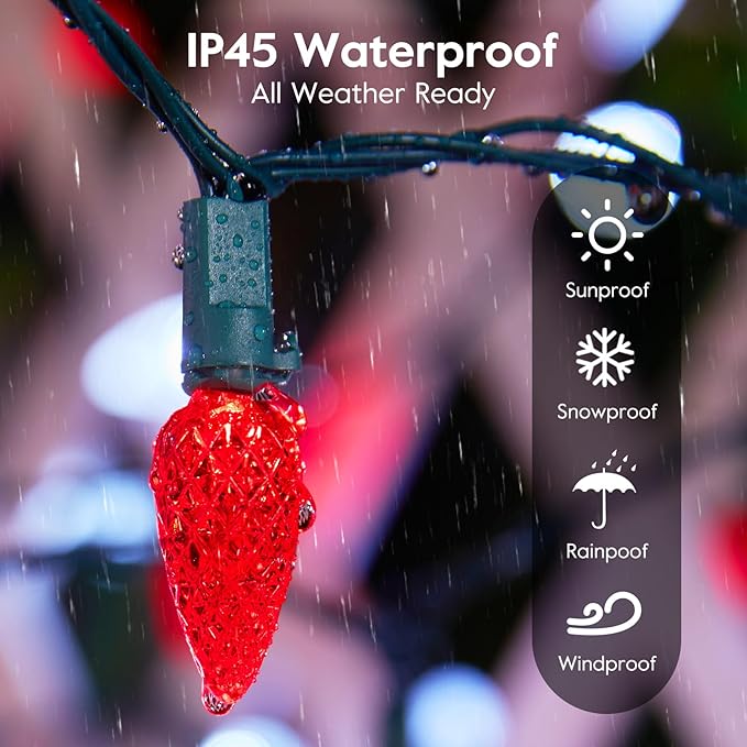 C6 LED Christmas String Lights, 2PC 60 LED 20FT Battery Operated Strawberry Lights, Waterproof 8 Lighting Modes Fairy Lights for Indoor Outdoor Patio Garden Party X-mas Decoration (Red)