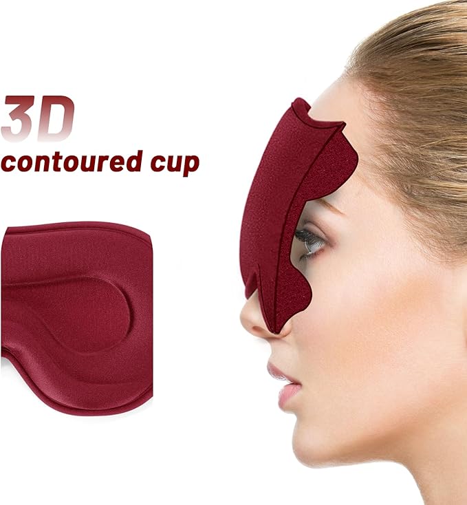 Sleep Eye Mask for Men Women, Lash Extensions 3D Sleeping Mask for Side Sleeper, Travel Blackout Night Blindfold Eye Shade Cover with Adjustable Strap (Red-3D)