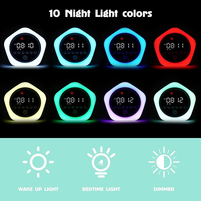 Kids Alarm Clock, Ok to Wake Clock with Green Light Red Light, Toddler Sleep Training Clock for Children