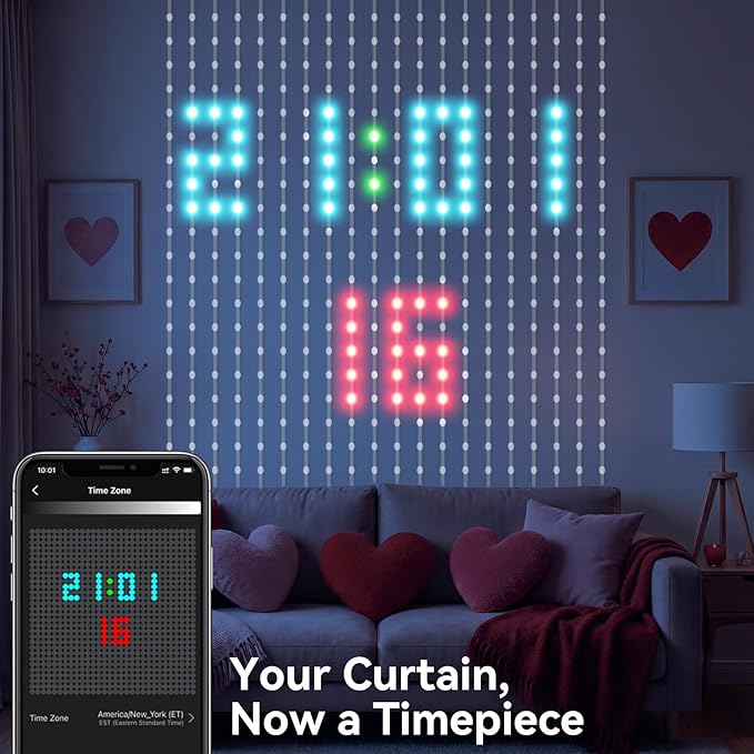 Smart Curtain Lights Pro - 540LEDs AI Pattern & GIF Display, WiFi APP Control Compatible with Alexa Google Home, Color Changing Music Lights Outdoor Indoor for 4th of July Window Decor, 5x6.6FT