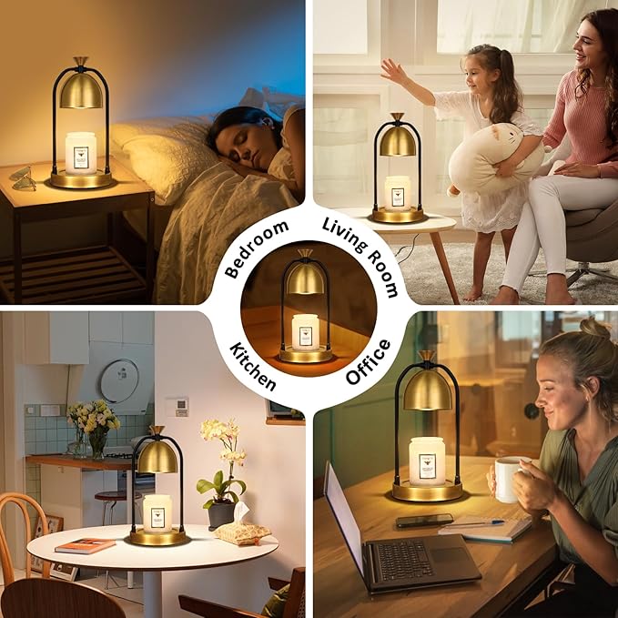 Gold Candle Warmer Lamp with Timer-Electric Candle Warmer Lamp for Bedroom Decor, Dimmable Candle Light Warmer